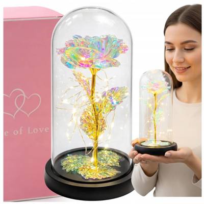 WIECZNA RÓŻA LED KOPUŁA KLOSZ na prezent urodziny imieniny rocznicę ZŁOTA 21cm