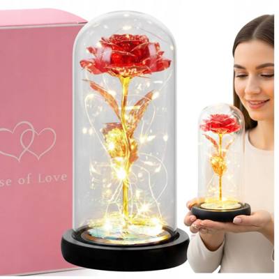 WIECZNA RÓŻA LED KOPUŁA KLOSZ na prezent urodziny imieniny rocznicę CZERWONA 21cm