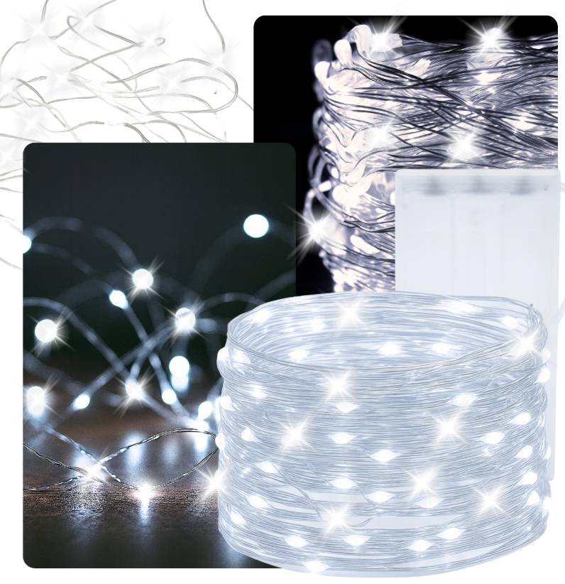 LAMPKI NA BATERIE LED Na druciku ŚWIATEŁKA choinkowe 10M zimny biały