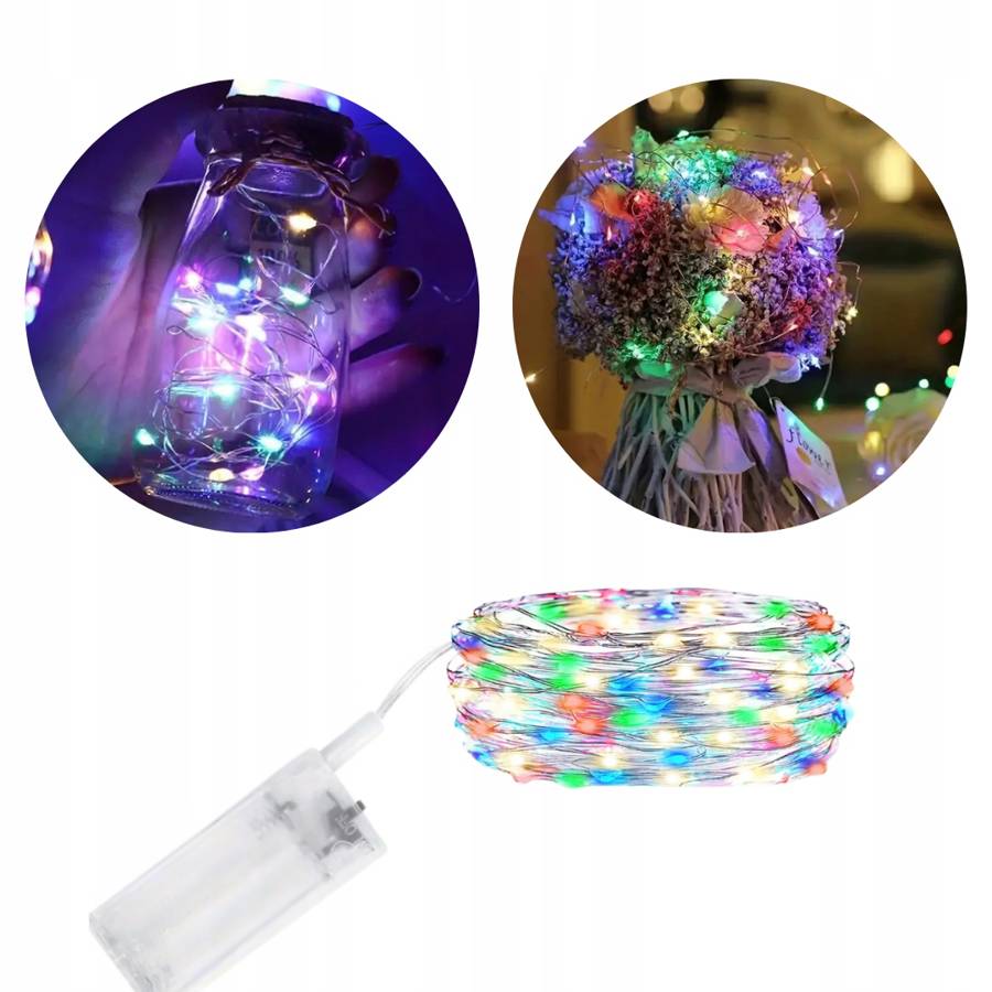 LAMPKI NA BATERIE LED Na druciku ŚWIATEŁKA Choinkowe DO STROIKÓW Kolor 10M