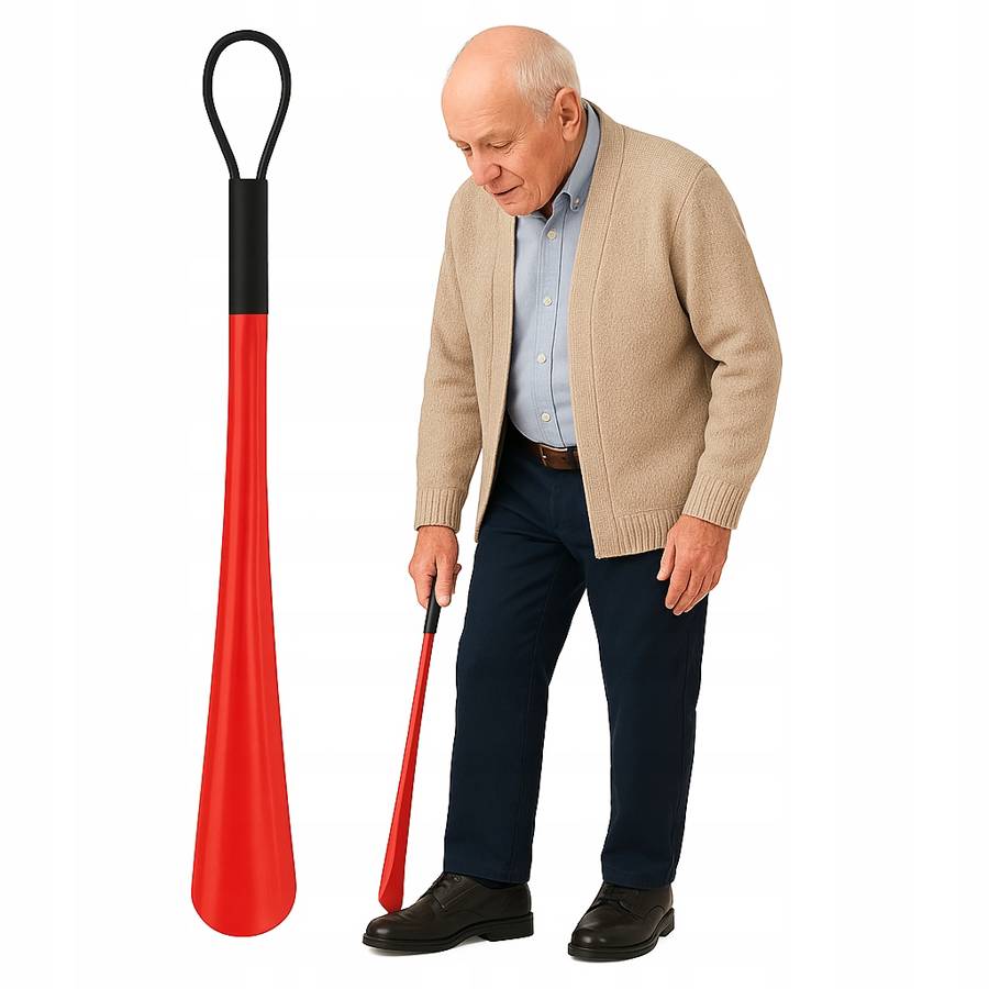 Łyżka Do Butów Długa Wytrzymała Plastikowa Czerwona 48 cm z uchwytem